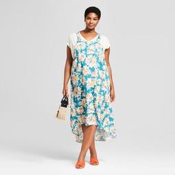 Women's Plus Size Floral Print High-Low Tie Back Sundress - Ava & Viv™ Teal