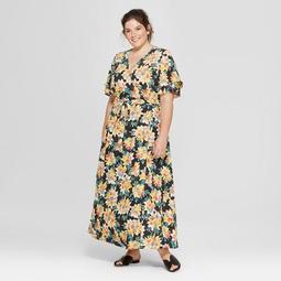 Women's Plus Size Floral Print Wrap Maxi Dress - Ava & Viv™ Black