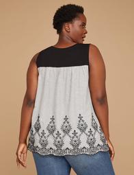 Mixed Fabric Embroidered Tank