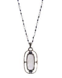Black Silver Pendant Necklace with Moonstone, Blue Kyanite/Sapphire & Diamonds, 29"