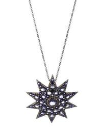 Black Silver Star Pendant Necklace with Purple Iolite & Diamonds, 30"