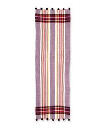 Striped Blanket Scarf with Pompom Trim