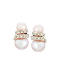 14k Diamond & Pink Freshwater Pearl Earrings