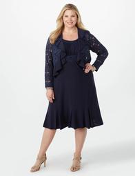 Plus Size R&M Richards Sequin Dress with Ruffle Jacket