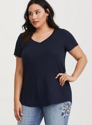 Navy V-neck Classic Fit Girlfriend Tee