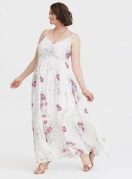Ivory Floral Challis Maxi Dress