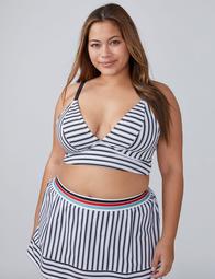 Striped Longline Triangle Bikini Top with Built-In No-Wire Bra