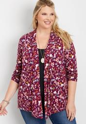 plus size crocheted back strip floral cardigan