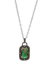 Silver Pendant Necklace with Emerald & Diamonds, 18"