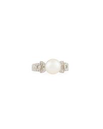 18k White Gold Mixed-Set Diamond & Pearl Ring, Size 6.5