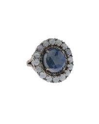 Silver Ring with Blue Sapphire & Diamonds, Size 7