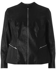 **DP Curve Black Faux Leather Collarless Biker Jacket