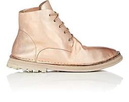 Distressed Metallic Leather Ankle Boots