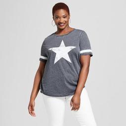Women's Plus Size Short Sleeve Star Print Baseball T-Shirt - Grayson Threads (Juniors') Gray