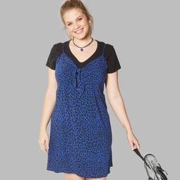 Women's Plus Size Animal Print Strappy Tie Front Woven Dress - Wild Fable™ Blue