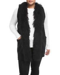 Fur-Trim Long Knit Vest, Plus Size