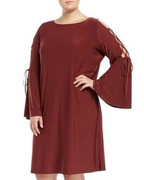 Lace-Up Bell-Sleeve Shift Dress, Plus Size