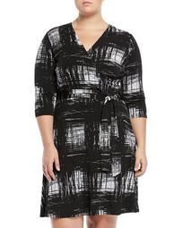 Perfect 3/4-Sleeve Printed Wrap Dress, Plus Size