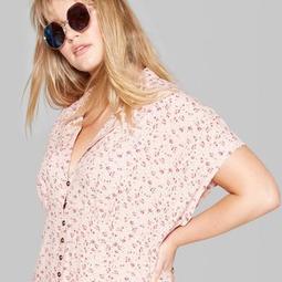 Women's Plus Size Floral Short Sleeve Collared Button-Down Dress - Wild Fable™ Blush