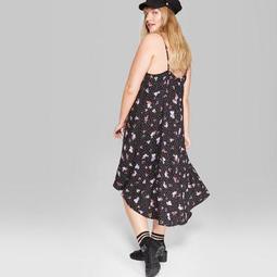Women's Plus Size Floral Print Strappy Hi-Low Hem Midi Dress - Wild Fable™ Black
