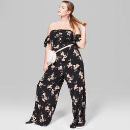 Women's Plus Size Floral Flutter Sleeve Cold Shoulder Jumpsuit - Wild Fable™ Black