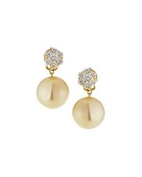 18k Diamond-Post & Gold Pearl Earrings