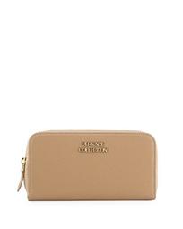 Pebbled Leather Zip-Around Wallet, Taupe