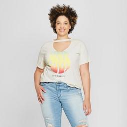 Women's Bob Marley Plus Size Short Sleeve One Love Cut-Out Neck Graphic T-Shirt (Juniors') Beige