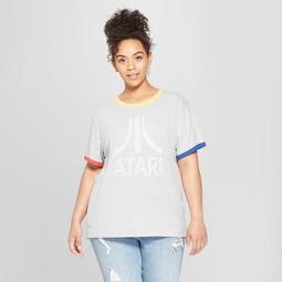 Junk Food Women's Plus Size Atari Short Sleeve Ringer Graphic T-Shirt - Heather Gray