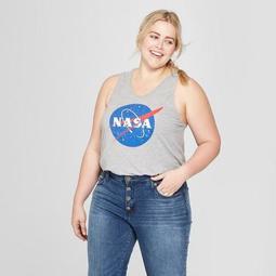 Women's NASA Plus Size Logo Racerback Graphic Tank Top (Juniors') Heather Gray