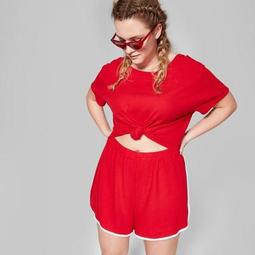 Women's Plus Size Knit Cut Out Front Romper - Wild Fable™ Red