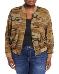 Forrest Camouflage Bomber Jacket W/ Embroidery, Plus Size