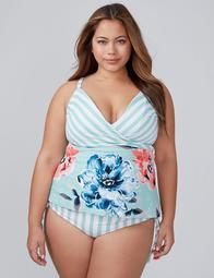 Wrap-Front Swim Tankini Top with Built-In No-Wire Bra