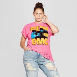 Women's Run DMC Plus Size Short Sleeve King of Rock Graphic T-Shirt (Juniors') Neon Pink