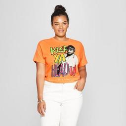 Women's Tupac Plus Size Short Sleeve Keep Ya Head Up Graphic T-Shirt (Juniors') Neon Orange