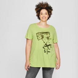 Women's Angel Cherub Boombox Short Sleeve Graphic T-Shirt - Zoe+Liv (Juniors') Green