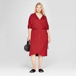Women's Plus Size Knit Wrap Midi Dress - A New Day™ Burgundy