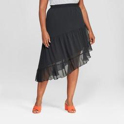 Women's Plus Size Ruffle Skirt - Ava & Viv™ Black