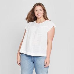Women's Plus Size Textured Flutter Sleeve Top - Universal Thread™ White
