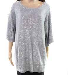 Emaline NEW Silver Women's 3X Plus Sequin Scoop Neck Pullover Sweater