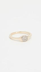 14K Small Solid Pave Diamond Signet Ring