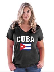 Cuba Women Curvy Plus Size V-Neck Tee