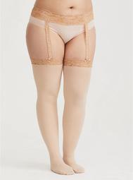 Nude Faux Garter Opaque Thigh High Tights