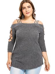 Womens Plus Size T-shirts Clearance Cold Shoulder Knitted Tops