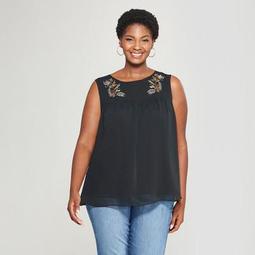 Women's Plus Size Embroidered Tank - Ava & Viv™ Black