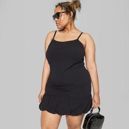 Women's Plus Size Strappy Knit Bubble Hem Dress - Wild Fable™ Black