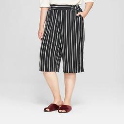 Women's Plus Size Striped Wide Leg Crop Pants - Ava & Viv™ Black/White