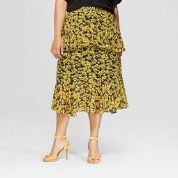Women's Plus Size Floral Print Tiered Ruffle Skirt - Who What Wear™ Yellow