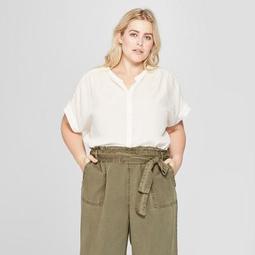 Women's Plus Size Woven Short Sleeve Top - Universal Thread™ White