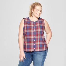 Women's Plus Size Plaid Button Front Sleeveless Blouse - Universal Thread™ Red/Navy